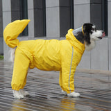 Full coverage dog raincoat in Lake Blue on a small dog