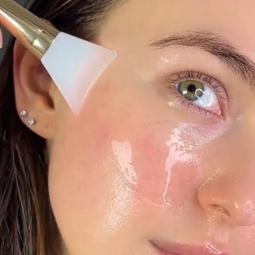 Collagen face mask applied to the face for hydration