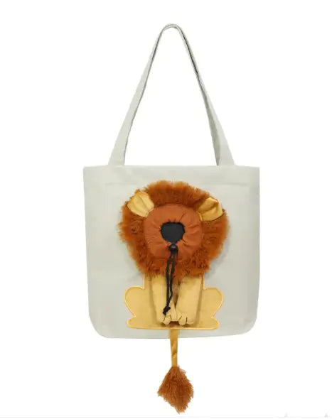 Hanging tail detail on the lion design pet bag
