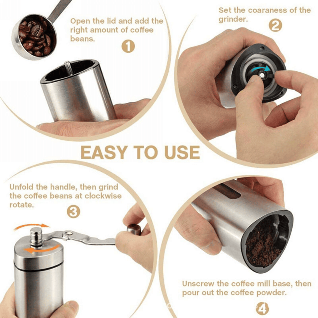 Hand crank pepper grinder mill with side handle for manual grinding, detail view