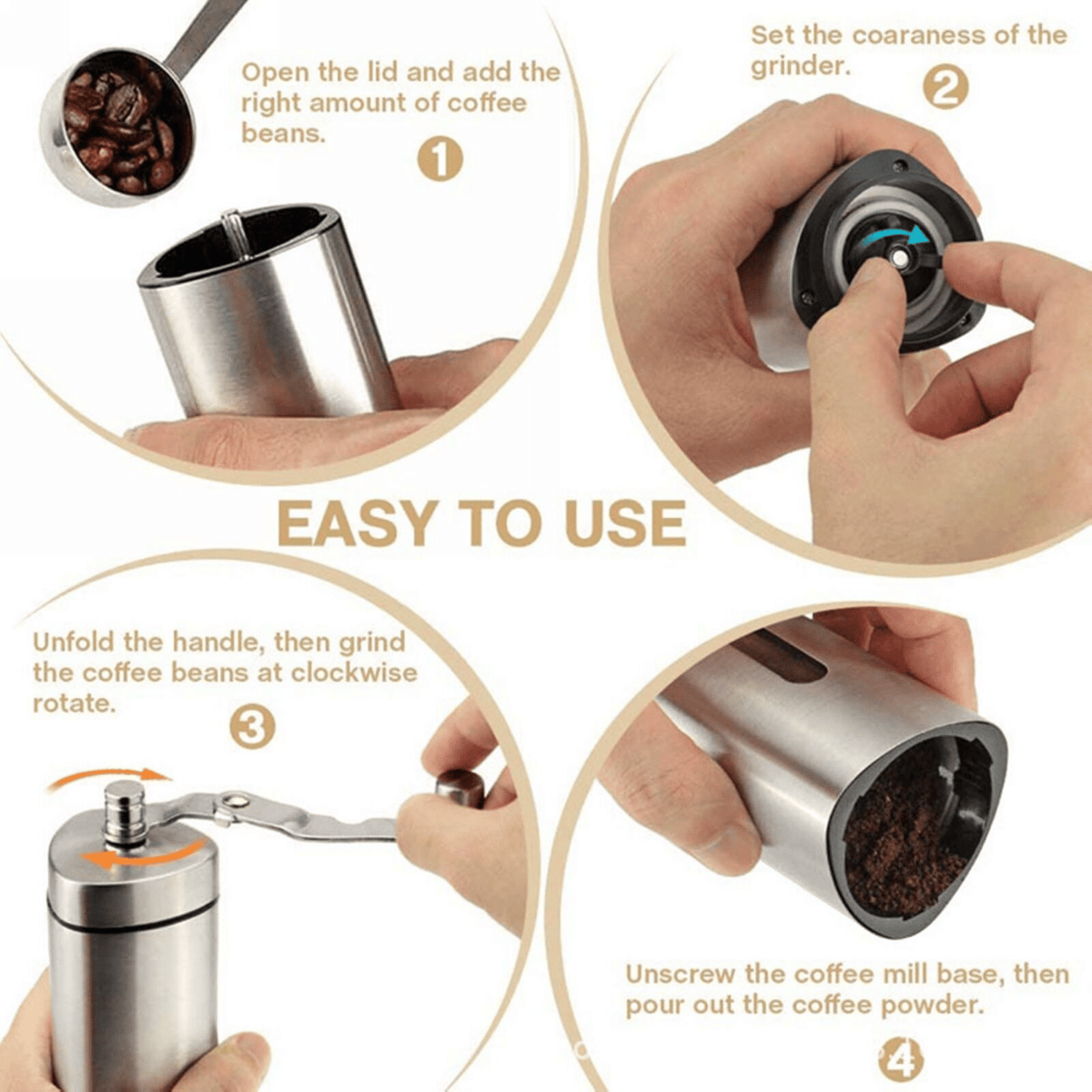 Hand crank pepper grinder mill with side handle for manual grinding, detail view