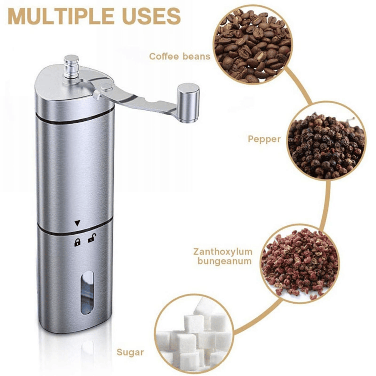 Hand crank pepper grinder mill with side handle for manual grinding, additional view 7