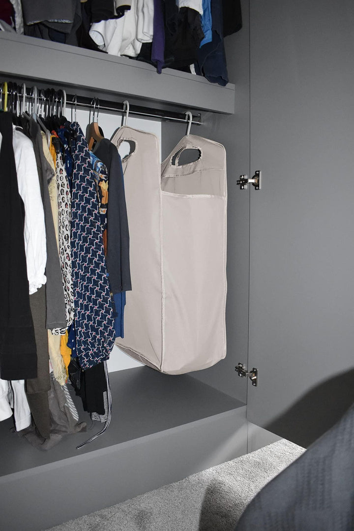 Hanging laundry hamper in a small dorm closet