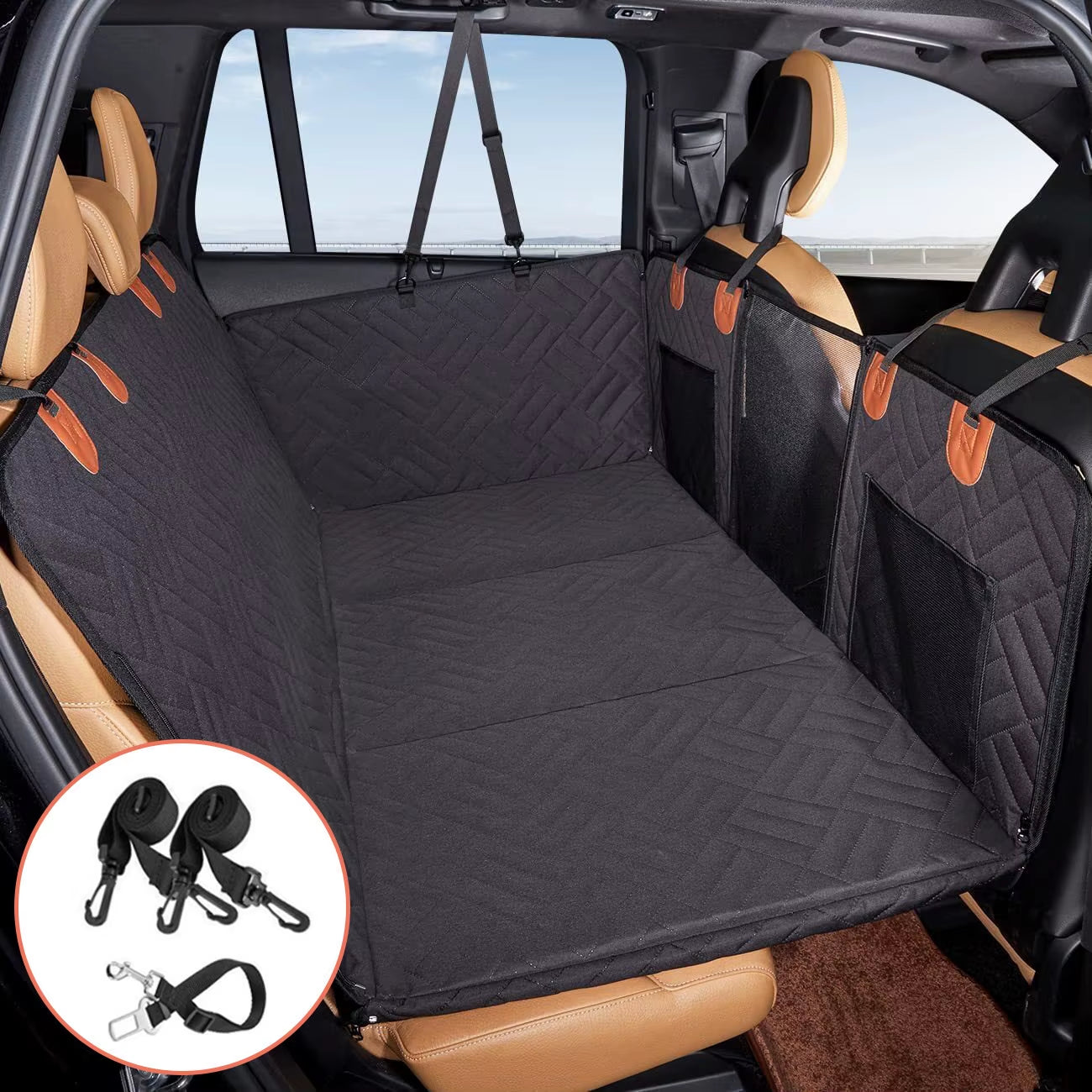 Waterproof dog car seat cover with hammock design