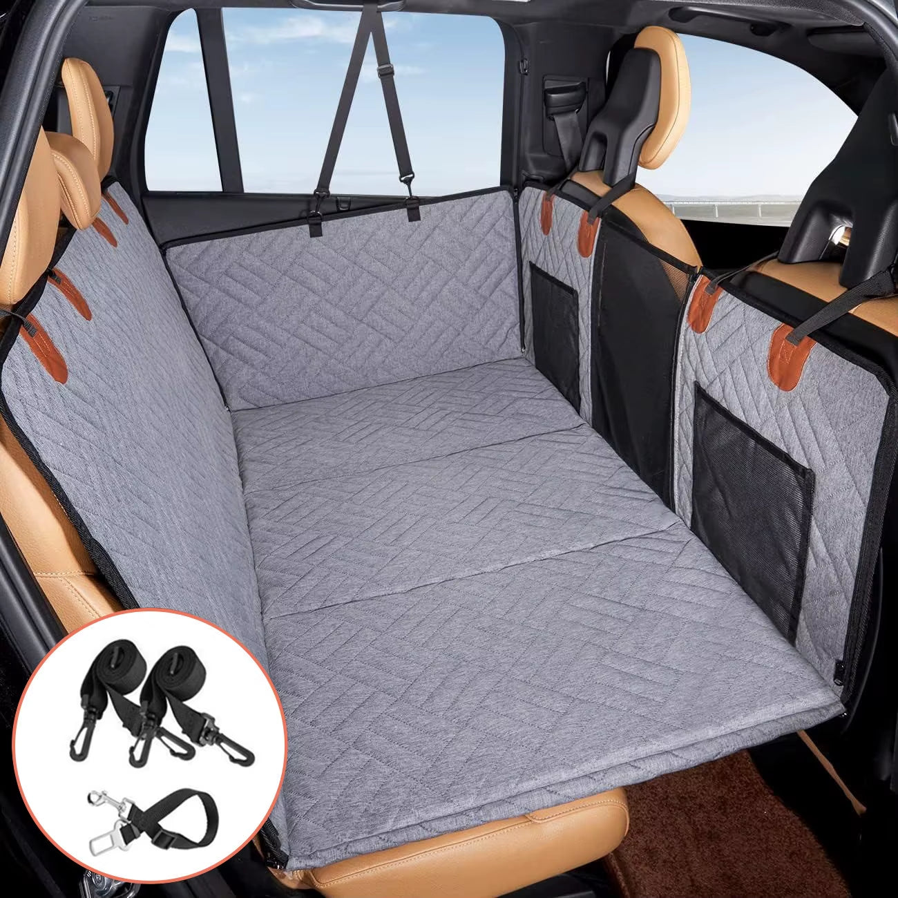 Dog car seat protector close-up fabric texture
