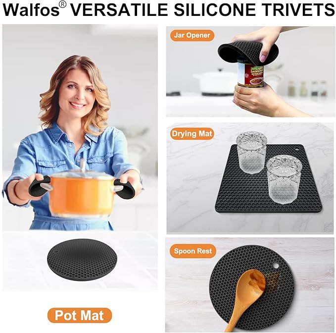Silicone trivet mat placed under a hot pot on a kitchen counter