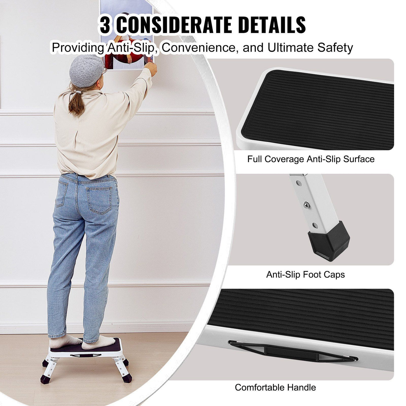 1-step foldable stool non-slip step surface close-up