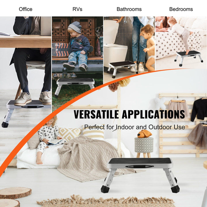 1-step foldable stool used to reach a kitchen cabinet
