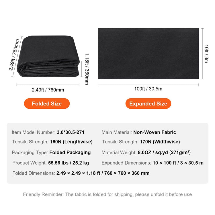 Heavy-Duty Non-Woven Ground Fabric scale and dimension reference
