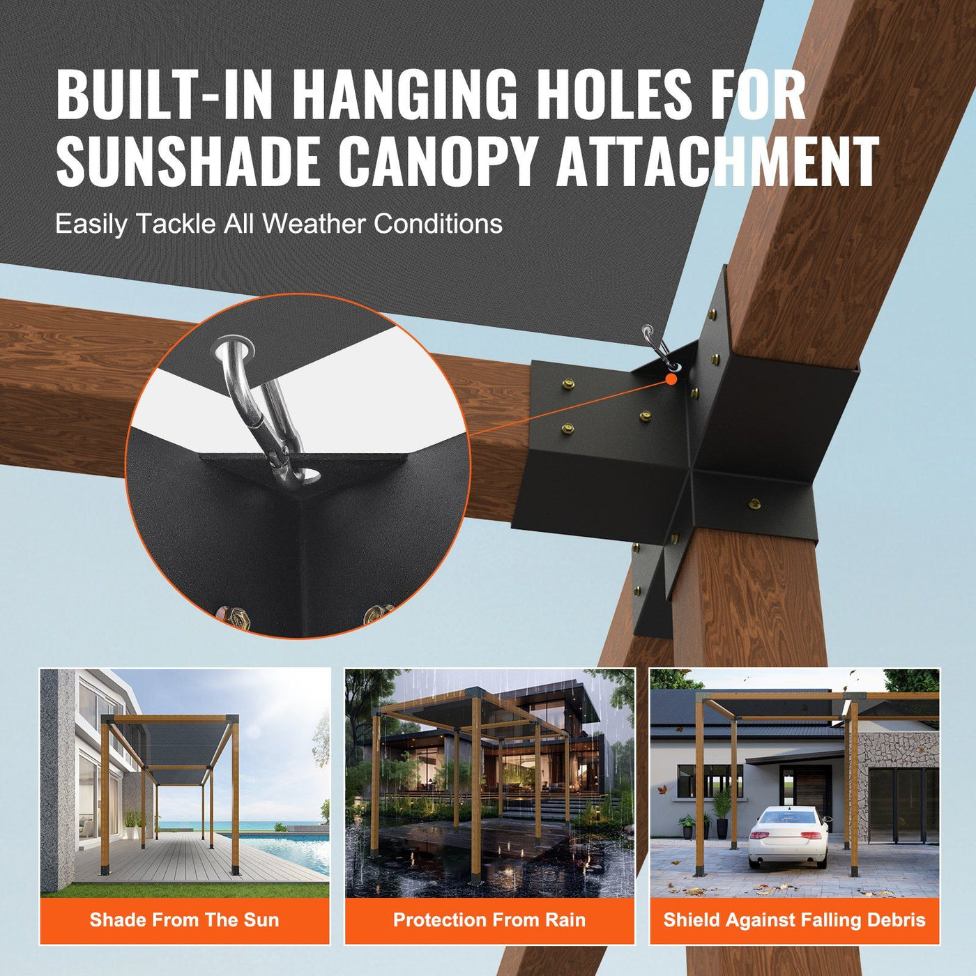 Heavy-duty steel pergola corner bracket kit for 4x4 inch posts - in-use lifestyle