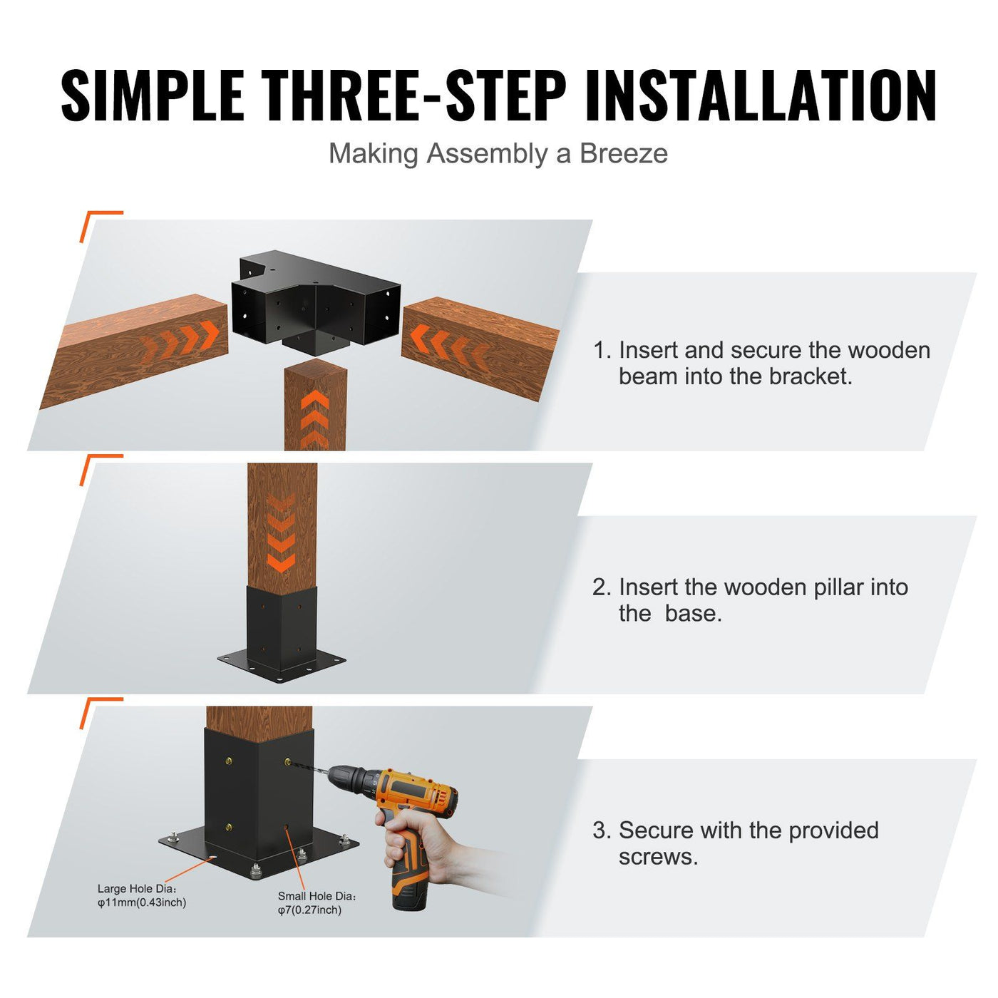 Heavy-duty steel pergola corner bracket kit for 4x4 inch posts - alternate angle