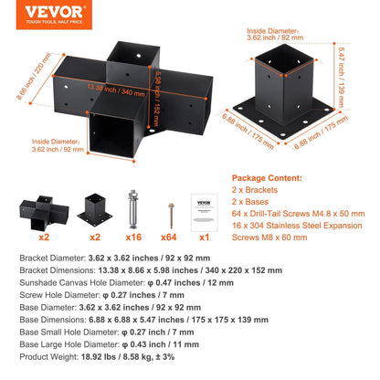 Heavy-duty steel pergola corner bracket kit for 4x4 inch posts - feature detail