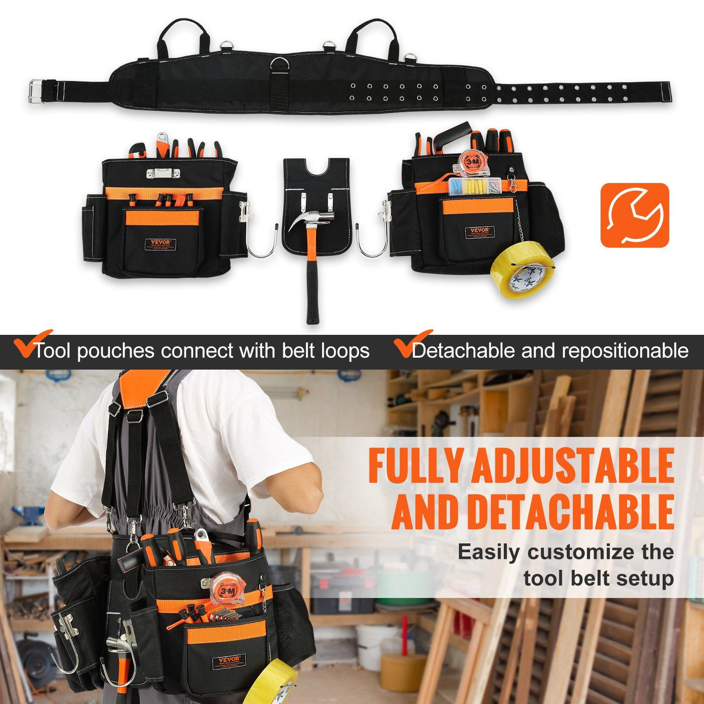 Heavy Duty Tool Belt with Suspenders side view