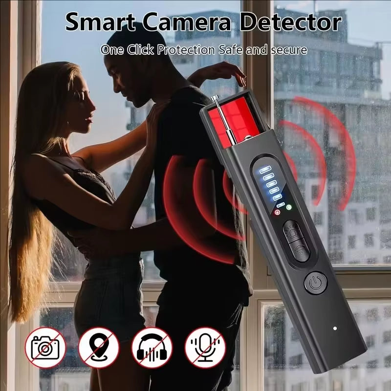 Hidden camera detector held in hand showing size