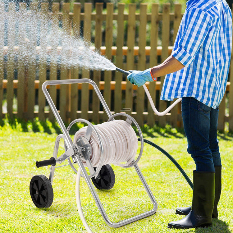 Hose reel cart with 175 ft capacity and two-wheel frame