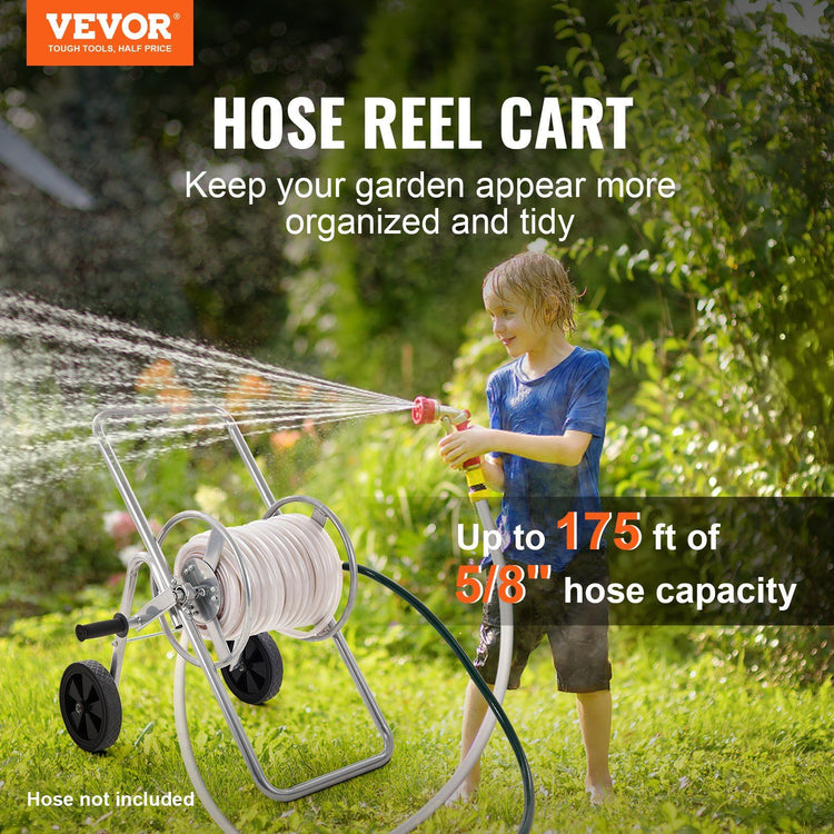 Reel crank handle close-up on the hose cart