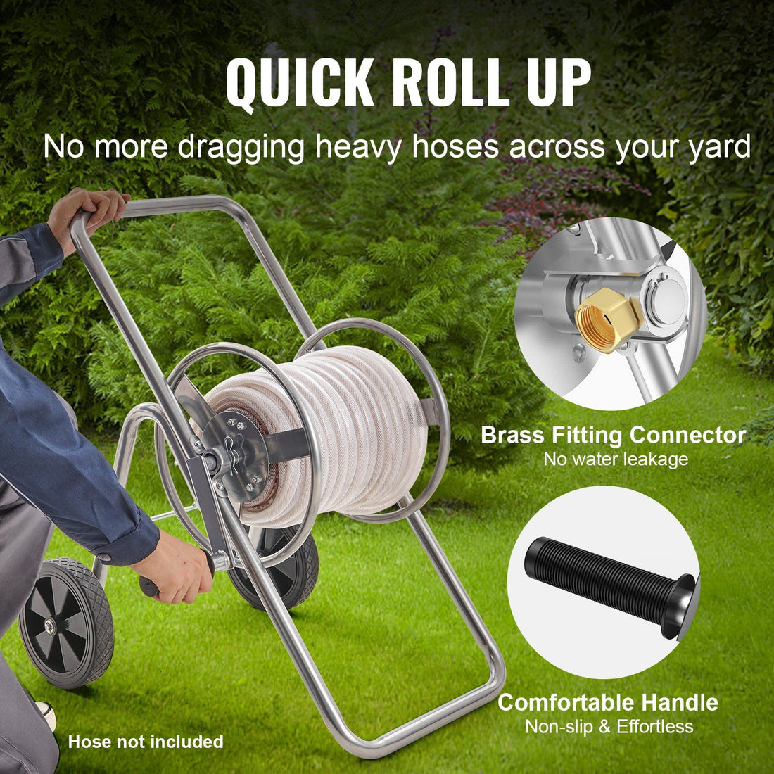 Hose reel cart connected to an outdoor spigot