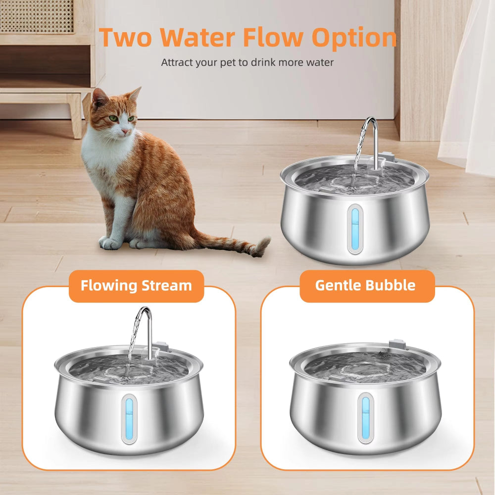 Quiet pet water fountain in use beside a dog