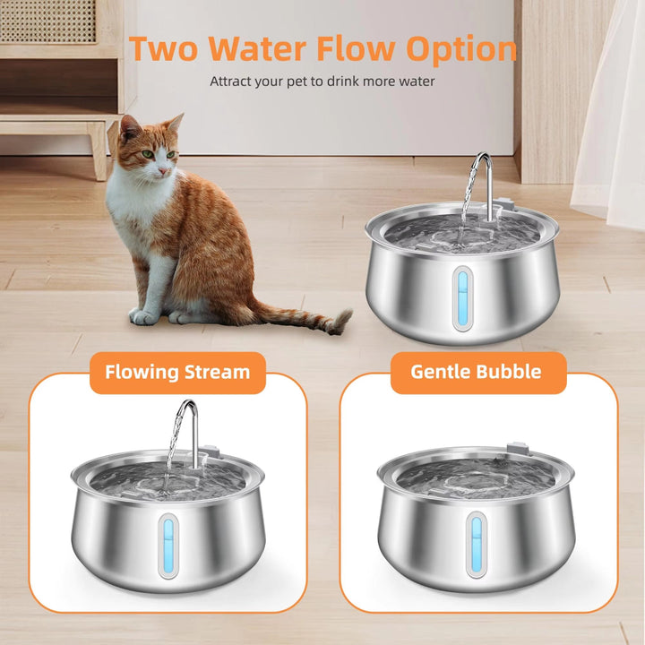 Quiet pet water fountain in use beside a dog
