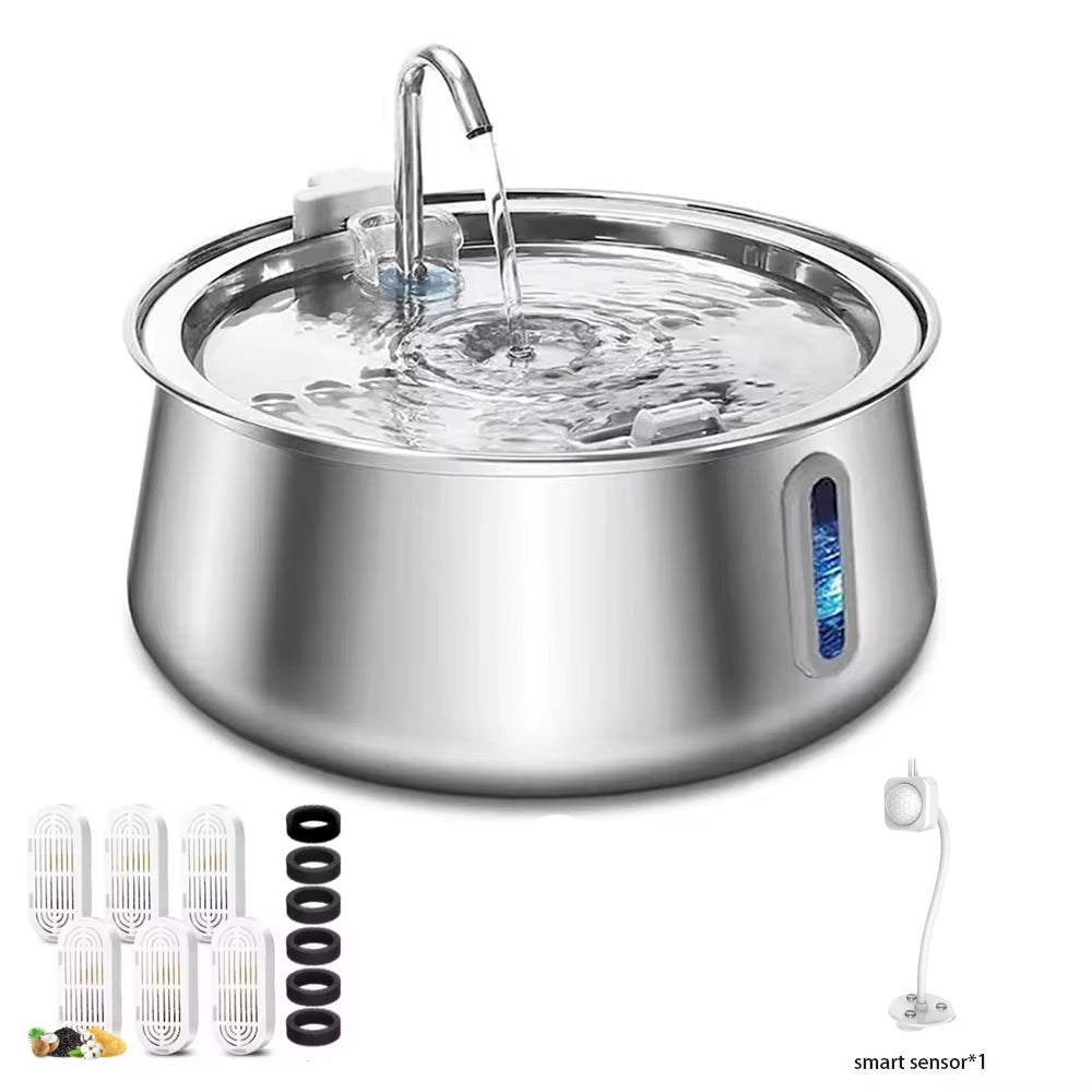 Pet water fountain shown in a kitchen setting