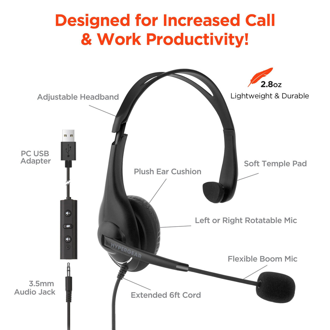HyperGear V100 Wired Office Headset8