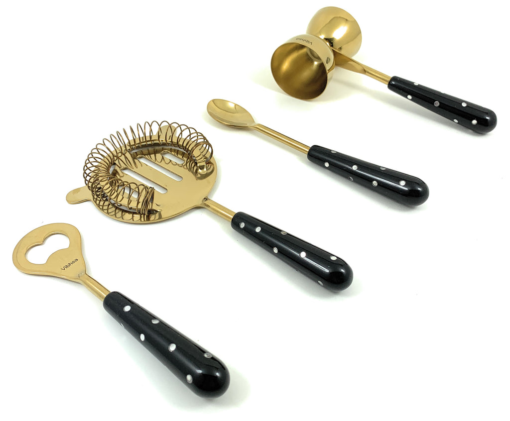 Vibhsa 5-Piece Home Bar Tool Set, Golden Black