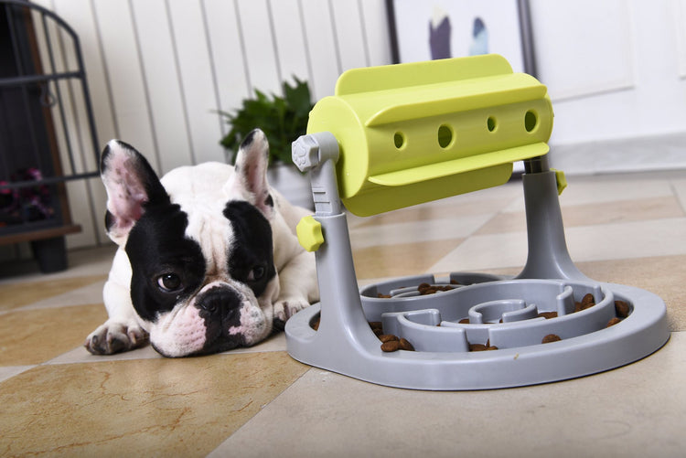 Interactive rotating slow feeder bowl side view