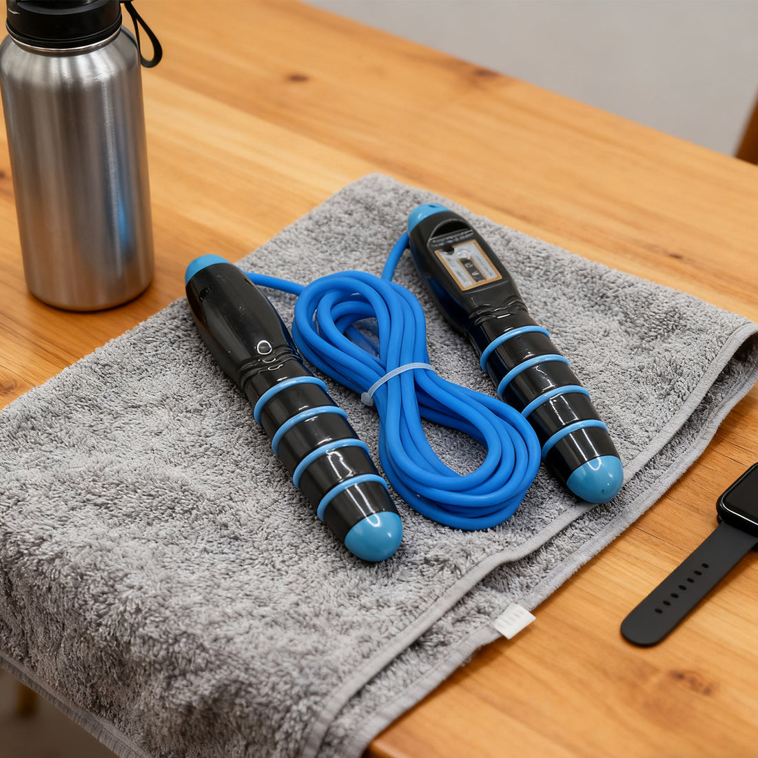 Jump rope with digital counter and non-slip handles