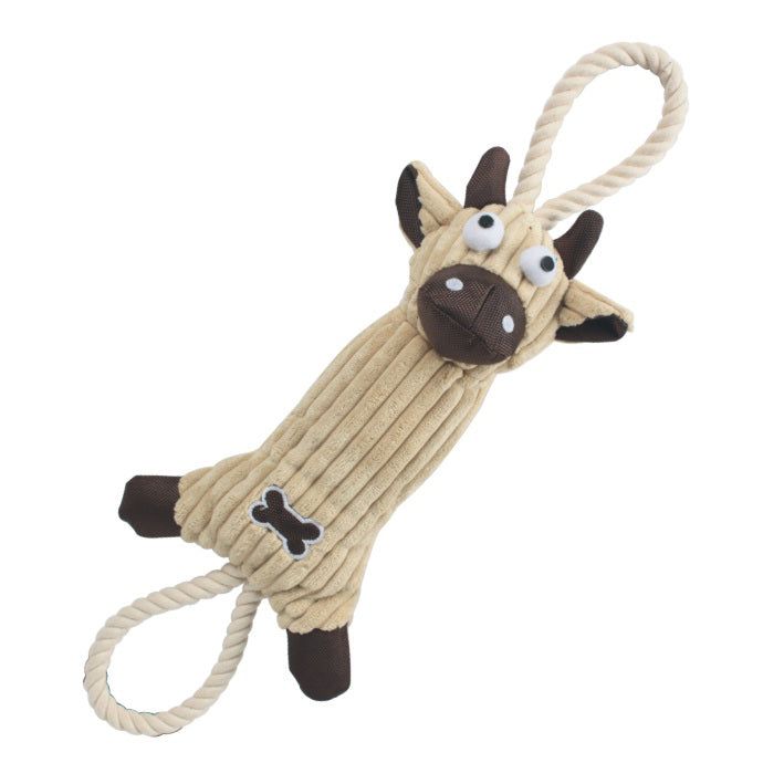 Jute and rope plush cow dog chew toy front view