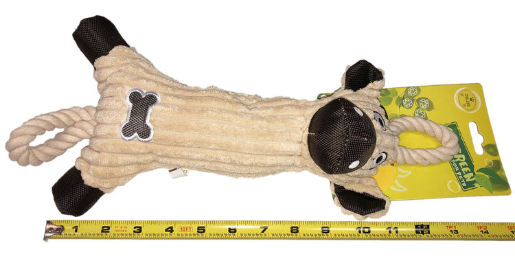 Plush cow dog chew toy with braided rope legs