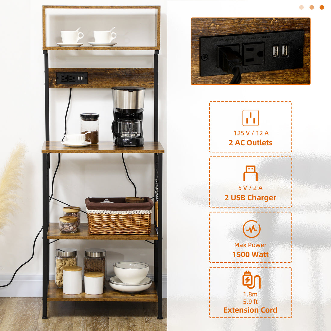 Bakers rack top shelf with small appliance