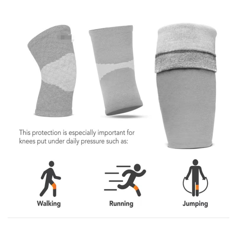 Knee compression sleeve worn during running outdoors