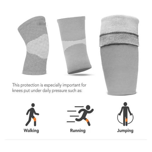 Knee compression sleeve worn during running outdoors