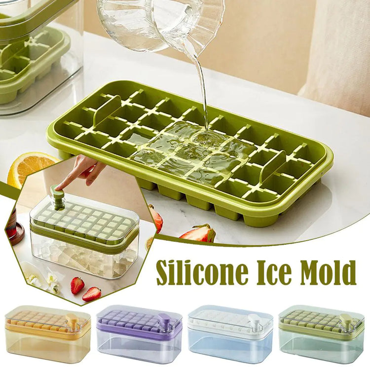 Storage box shown pulled out and filled with ice cubes