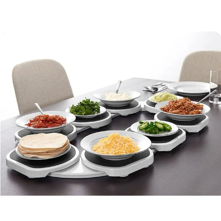 Rotating dinner plates set loaded with a hot pot spread