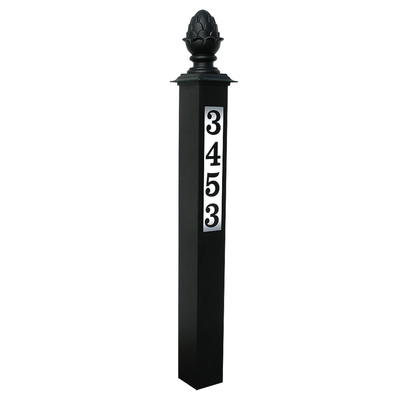 Lighted Address Post with Decorative Finial, Black