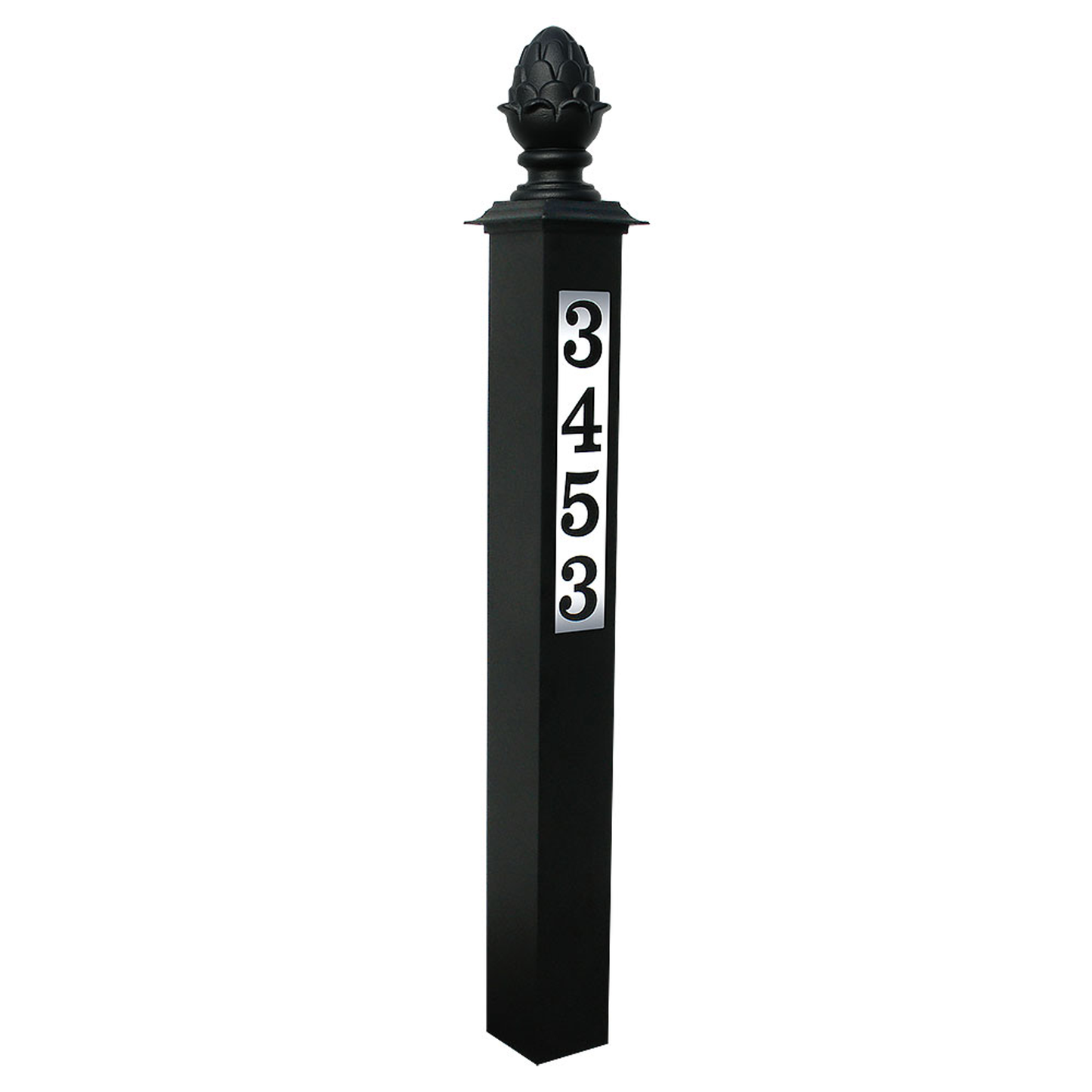 Lighted Address Post with Decorative Finial, Black