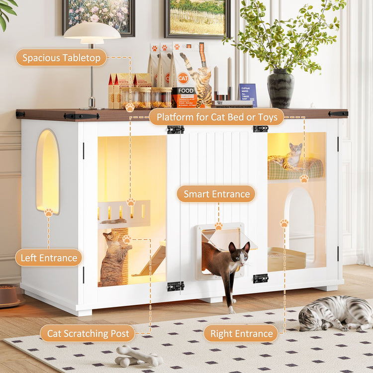 Hidden cat litter box enclosure cabinet in white