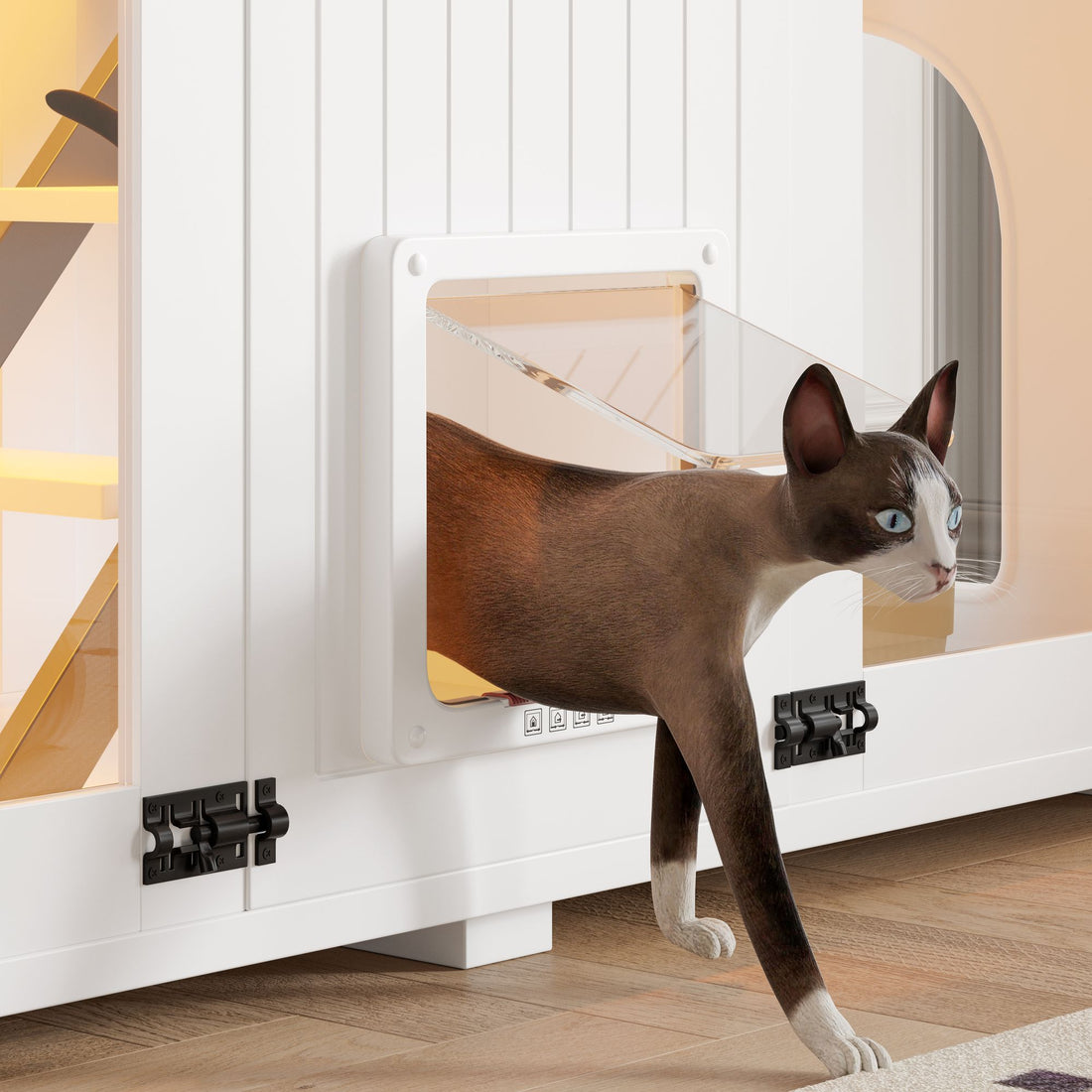 Cat litter box enclosure side view with discreet entry hole