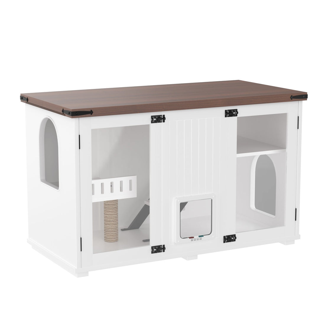 Cat litter box enclosure top surface used as shelf