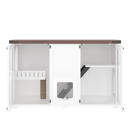 Cat litter box enclosure in modern living room setting