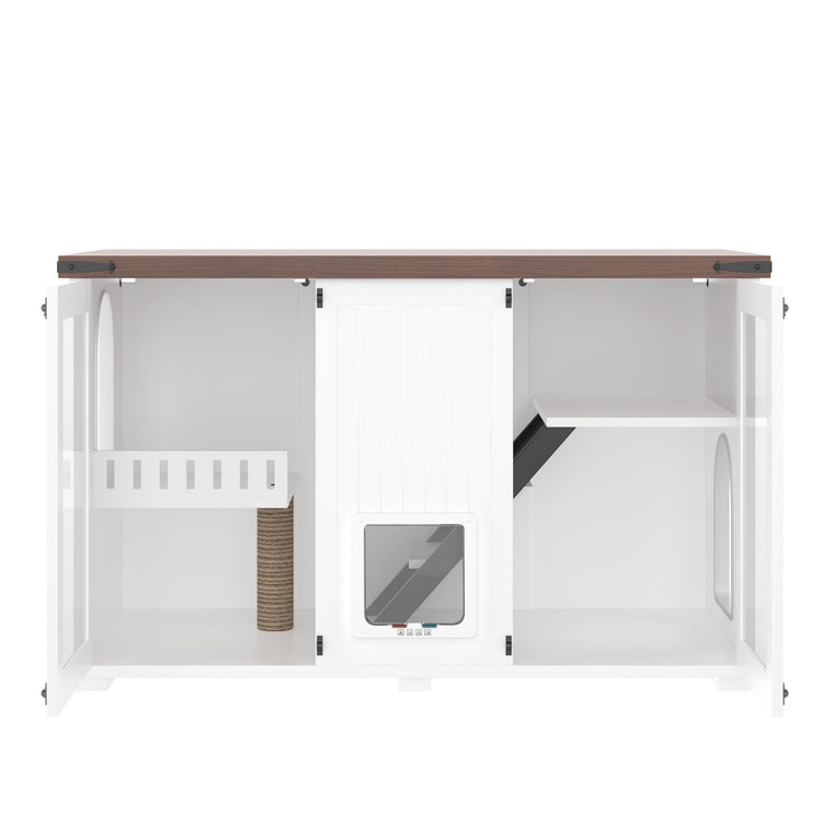 Cat litter box enclosure in modern living room setting