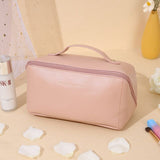 Single-layer leather-style makeup bag, compact travel size