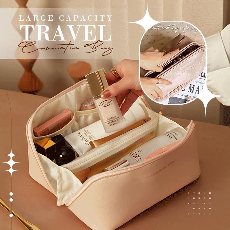 Two-layer makeup bag interior with divider