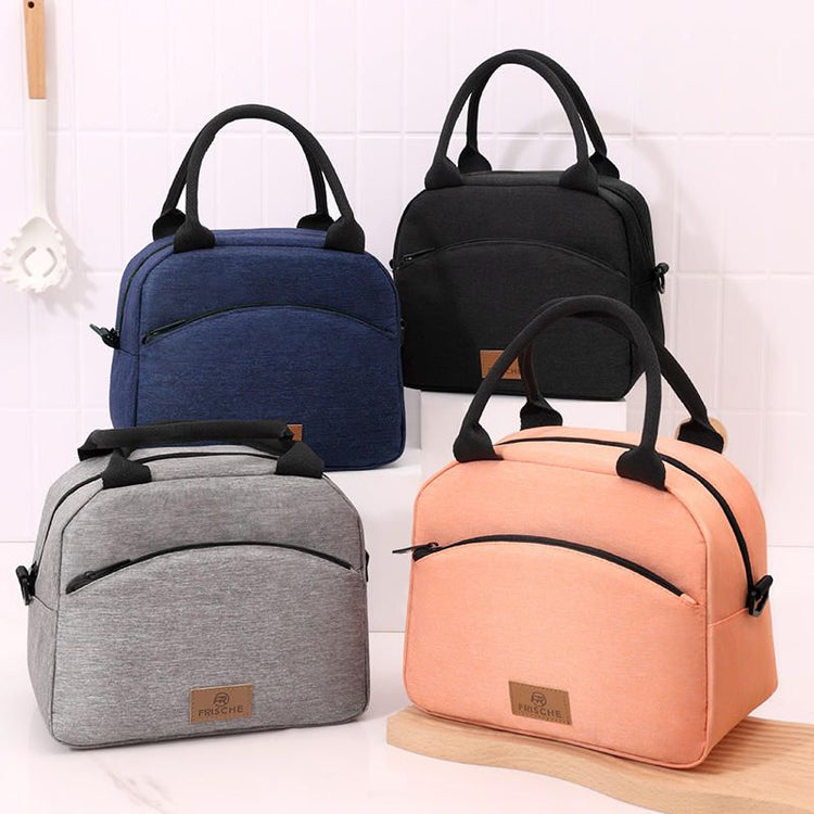Portable cooler bag wide opening top view loaded with food