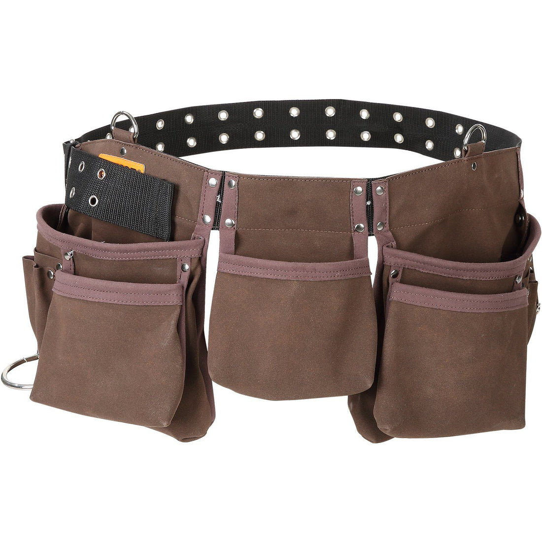 Leather tool belt with 13 pockets and dual hammer loops