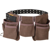 Leather tool belt with 13 pockets and dual hammer loops