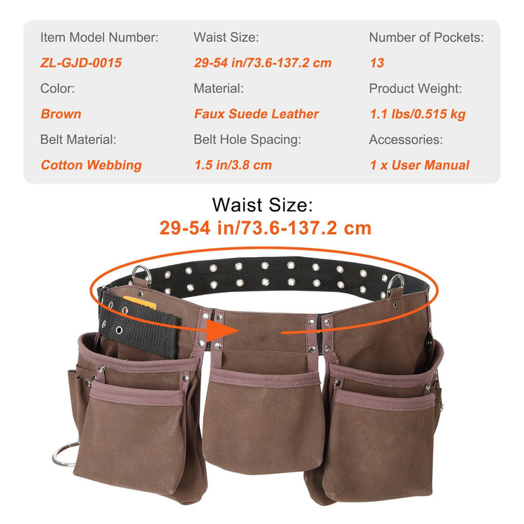 Faux suede leather material detail on tool belt