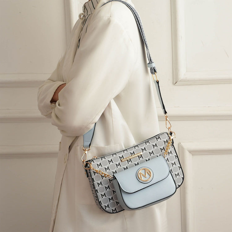 MKF Ciri double crossbody bag in neutral color, lifestyle scene
