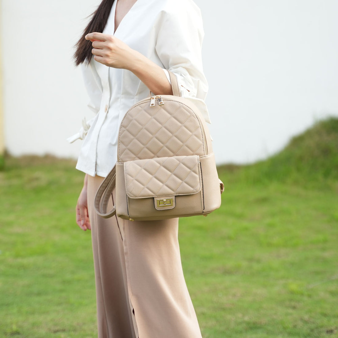 MKF Dimitria quilted backpack flat lay top view